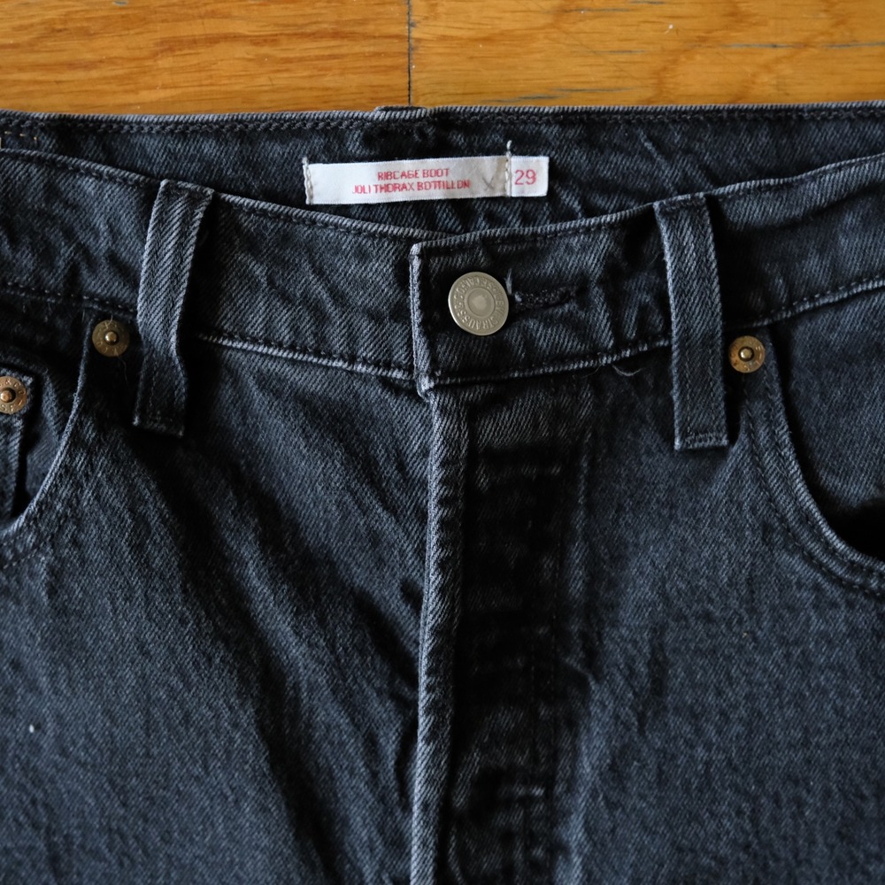 Levi's Ribcage Boot Jeans High Rise Black Denim Bootcut Size 29 Ultra High Waist - Picture 2 of 10